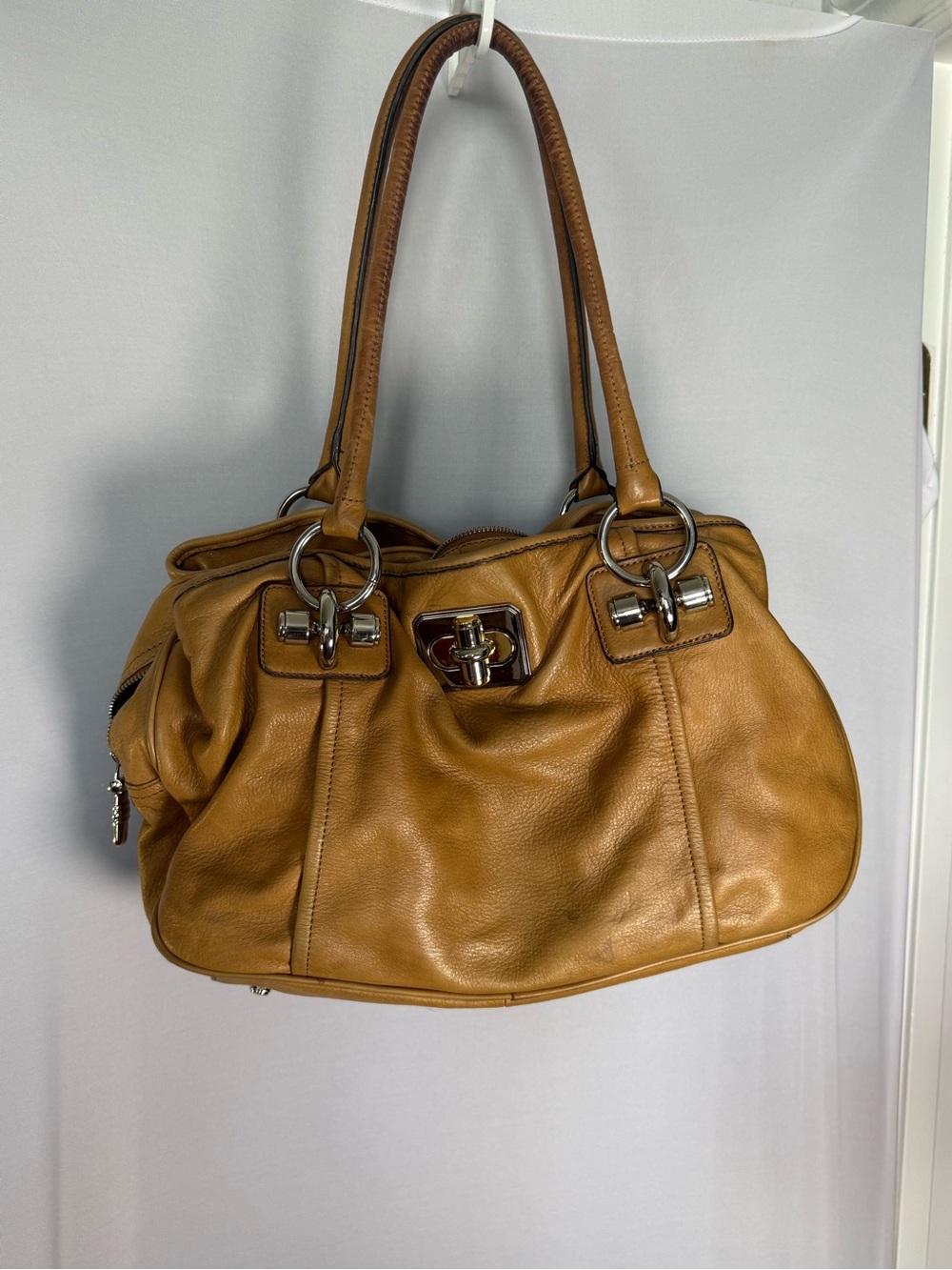 b. makowsky Tan Leather Tote with Mixed Metal Hardware